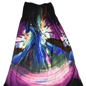 India Boutique Smocked Bodice Midi Dress Tie Dye Rainbow Boho Festival‎ One Size